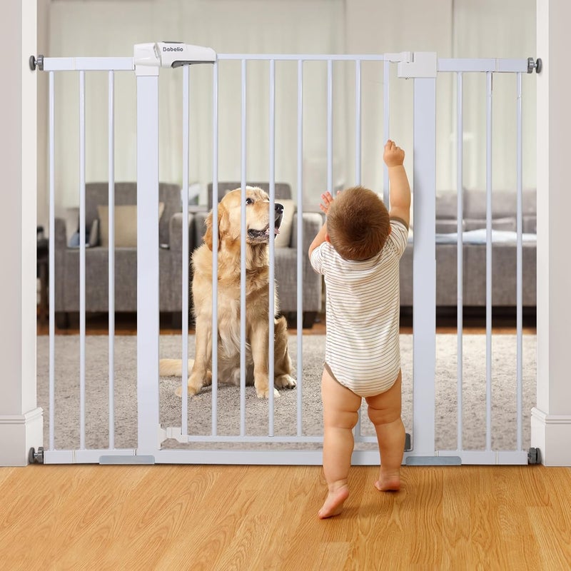 BABELIO 36" Tall Baby Gate, 29-48" Auto Close Pressure Mounted Dog Gate for Stairs, Doorways & Hallway, Protector Basics Easy Walk Thru Pet Gate, Metal Child Gate with 2*Y Spindle Rods, White - Image 1